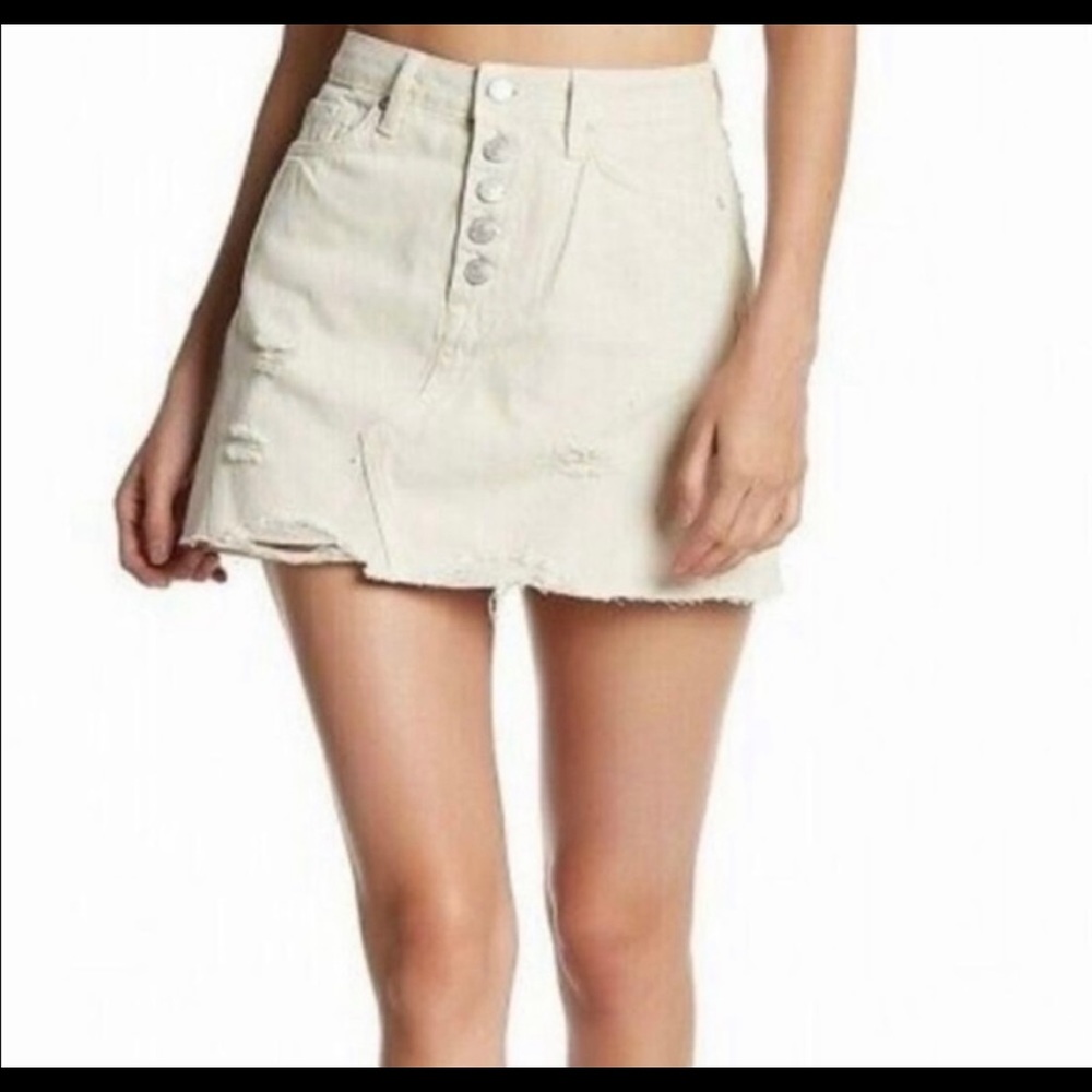 Free People We The Free Destroyed Denim Mini Skirt Ivory Size 4 / 27